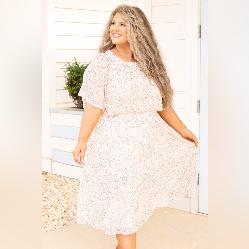 Chic Soul White Pastel Pink Floral Dress, 2X